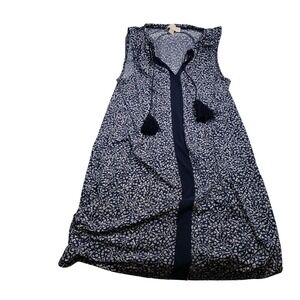 Michael Michael Kors Navy Blue White Paisley Tassel Shift Dress Medium QU88EXWAM